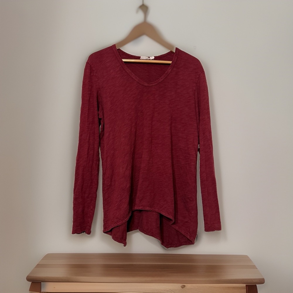 WILT Tunic Top 100% Cotton Red Minimalist Artsy Neutral Lagenlook Women's Large